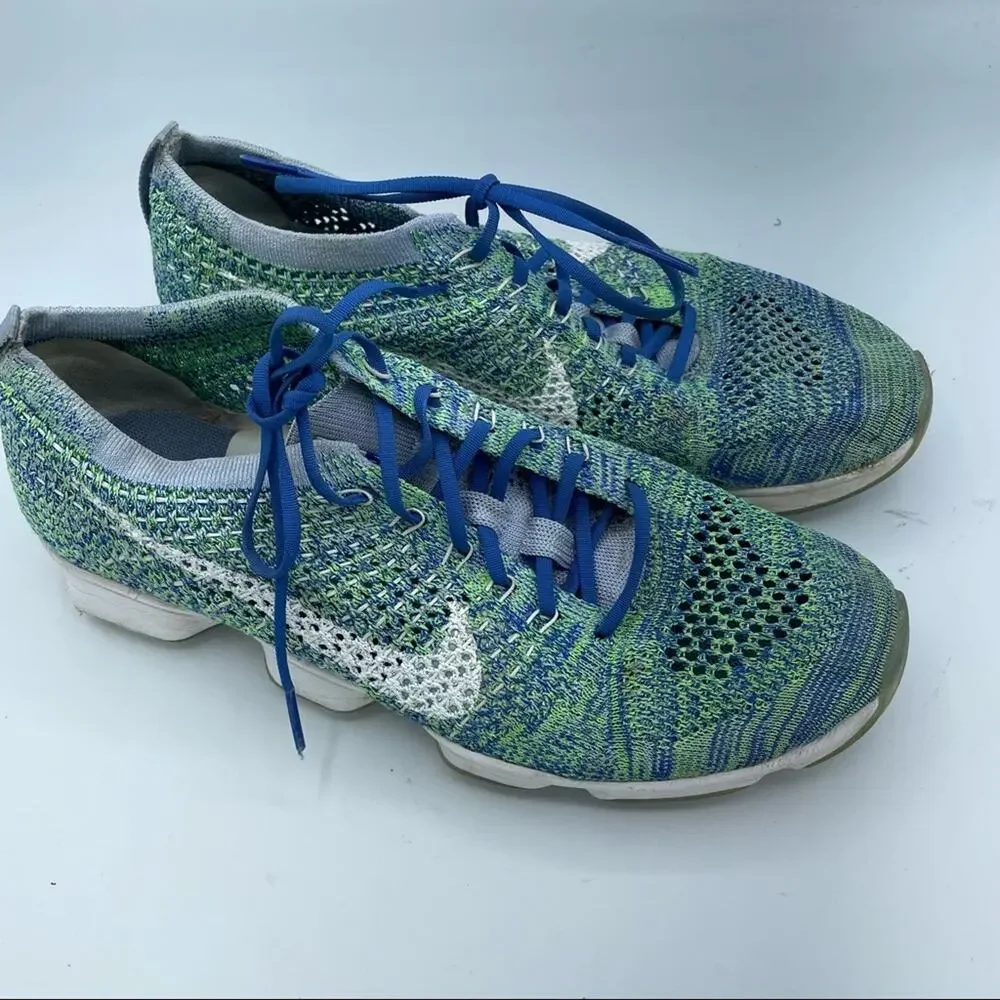 Nike Blue & Green Flyknit Zoom Running Shoes Sneakers Womens 8.5 Athletic Sporty